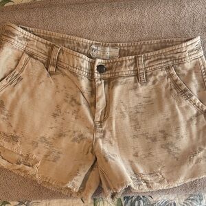 Free People Tan Distressed Jean Shorts